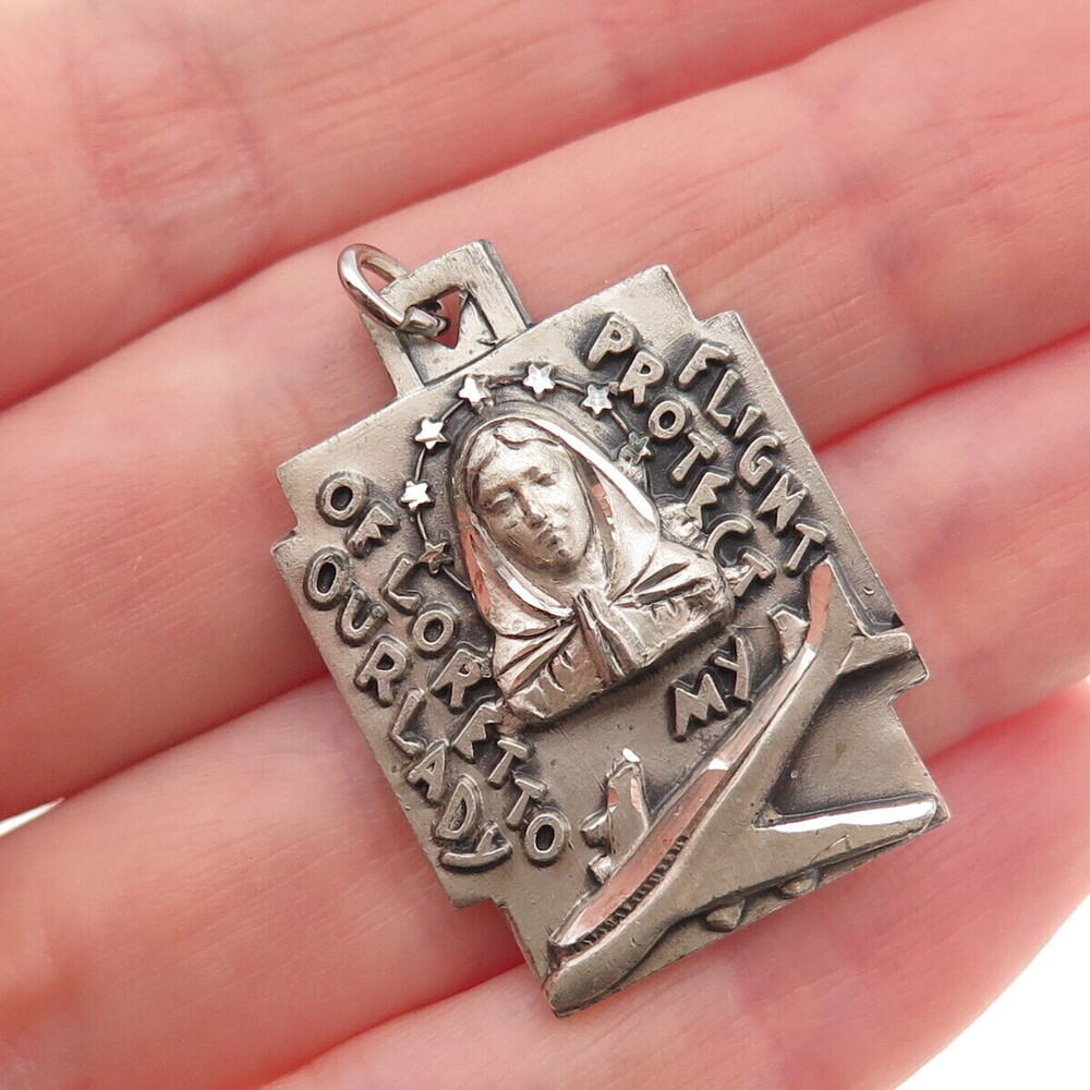 Creed 925 Sterling Silver Antique Art Deco St. Mary & St. Raphael Charm Pendant